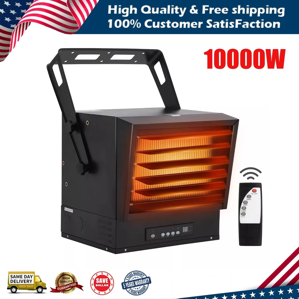 Calentador de garaje eléctrico industrial de 10000 vatios 240 V con cable montaje en techo Gara Foto 1 de 4