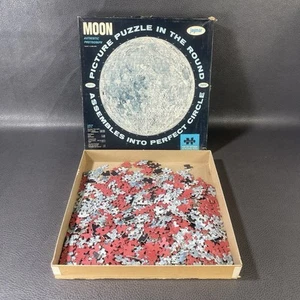 Vtg 1960s Jaymar Moon Puzzle Original Box Round Circle Picture 650 Pieces Space - Picture 1 of 6