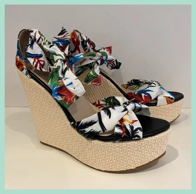 New - Shein Vacation Floral Ankle Strap Wedge Sandals - UK Size 7.5 - Image 1 of 4