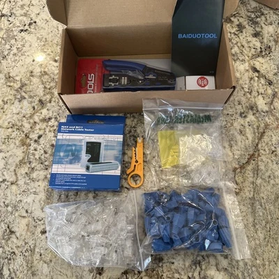 RJ45 Crimp Tool Kit Set, Ethernet Pass through Crimper, Network Cat5e Cat5 Cat6 - Image 1 of 4
