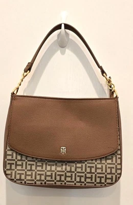 Tommy Hilfiger Monogram Tan & Brown Shoulder Bag With Gold Accents - Image 1 of 4