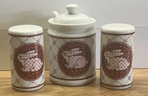 Vintage Hase Kaninchen Salz Pfeffer Zucker Top Bauernhaus Landhaus Kern Gingham Retro - Bild 1 von 24