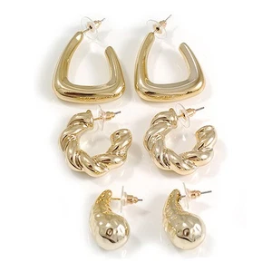 Aro Triangular/Aro Retorcido/Lágrima Forma Ligero Dorado Efecto Espejado - Imagen 1 de 6