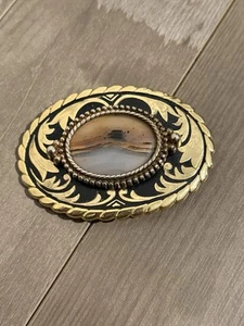 Vintage Brass Belt Buckle Jasper Stone 3” - Picture 1 of 4