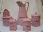 Pots à Epices Rose anciens en tole émaillé + Broc