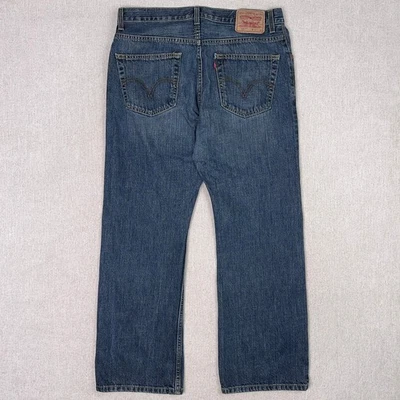 Levis 557 Jeans Relaxed Bootcut Men 34x30 Dark Wash Whiskered Cowboy Western Y2K - Image 1 of 4