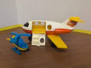 Vintage Fisher Price Little People Orange & Yellow Airplane Jet Plane & Copter - Picture 1 of 11