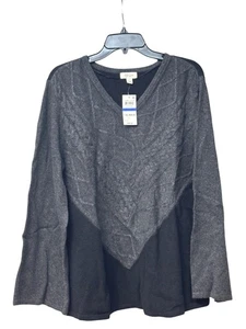 Style & Co Mixed Stitch Color block Sweater Tunic, Charcoal/Black, XL - Picture 1 of 10