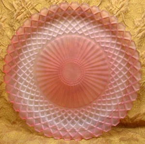 Plato de pastel/sándwich vintage Anchor Hocking Waterford Waffle rosa esmerilado 14" - Imagen 1 de 5