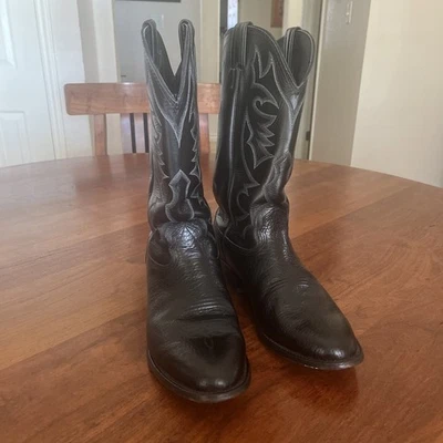 Botas de caubói Larry Mahan Nocona Texas couro preto couro de boi preto 12 D - Imagem 1 de 4