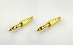 2 Pack - 1/4" Male Stereo TRS Audio Cable Jack Spring Connector Gold Plugs NEW - Picture 1 of 2