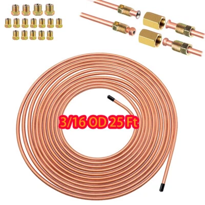 Copper Nickel Brake Line Tubing Kit 3/16 OD 25 Ft Coil Roll all Size Fittings US - Image 1 of 4