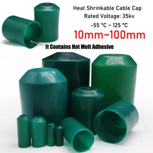 Green Heat Shrink End Caps 2:1 Ratio 10mm-100mm Adhesive Glue Lined 35KV Voltage - Picture 1 of 10