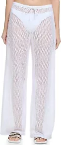 Calvin Klein SOFT WHITE Wide-Leg Pants Swim zigzag mesh Cover-up Small CG3CL939 - Picture 1 of 5