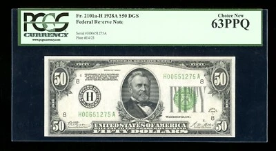 DBR 1928-A $50 DGS FRN St. Louis Fr. 2101-Hdgs PCGS 63 PPQ Serial H00651275A - Image 1 of 2