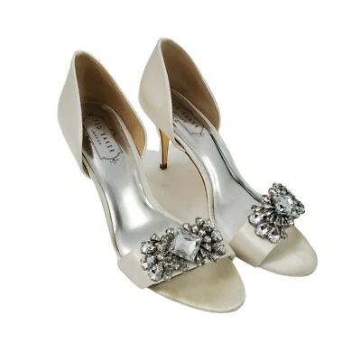 Zapatos de tacón Ted Baker 7,5 Phinium blanco satinado punta abierta joya 38 EU nupcial Foto 1 de 4