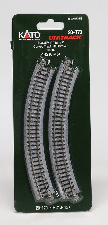 KATO N Scale Model Railway Track 20-170 R216-45deg Curved Track 4 pcs - Image 1 of 1