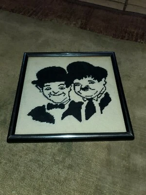 VINTAGE Laurel and Hardy EMBROIDERED LAUREL & HARDY Framed Picture COMEDIANS - Image 1 of 4