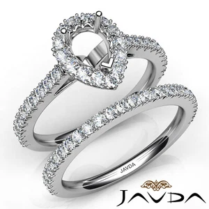 Anillo de compromiso de diamantes semi montura pera pavé corte en V francés conjuntos nupciales 1,5 quilates - Imagen 1 de 29