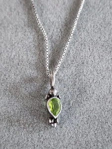 80 Yr Old Italian PERIDOT 925 Sterling Silver Box Chain Necklace 17" FREE $HIP! - Picture 1 of 11