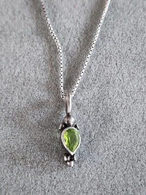 80 Yr Old Italian PERIDOT 925 Sterling Silver Box Chain Necklace 17" FREE $HIP! - Image 1 of 4