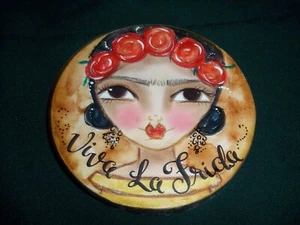 Frida Kahlo Portrait Rundholz Bild handsigniert - Bild 1 von 5