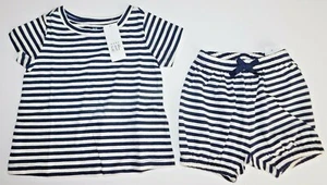 Gap Baby Girl T-Shirt Shorts Blue White Size 12-18 Month Cotton Stripe NEW - Picture 1 of 3