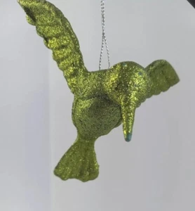 Hummingbird Ornament Green Glitter Hard Plastic Sparkly - Picture 1 of 7