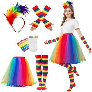 Buntes Tüllkostüm Damen mit Regenbogen-Accessoires Karneval Fasching Feiern - Bild 1 von 1