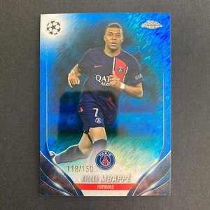 Kylian Mbappe 2023-24 Topps Chrome UEFA SP Blue Shimmer Refractor /150 Card #21 - Picture 1 of 7