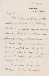 Lettre Général HAMILTON GORDON au maire de Saint-Quentin (Aisne), Monument Morts - Picture 1 of 5