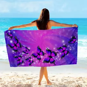 Purple Butterfly Pattern Beach Towel - Super Water Absorbent Swimming Wrap Towel - Picture 1 of 12