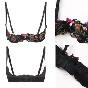 Sexy sujetador de encaje de 1/4 taza para mujer Prendas para el torso acolchado sin forro con aros Push Up Balconette - Imagen 1 de 22