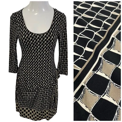 Max Studio Dress Womens Medium Drop Waist Tie Geo Black Knit Career Work Office - Image 1 of 4