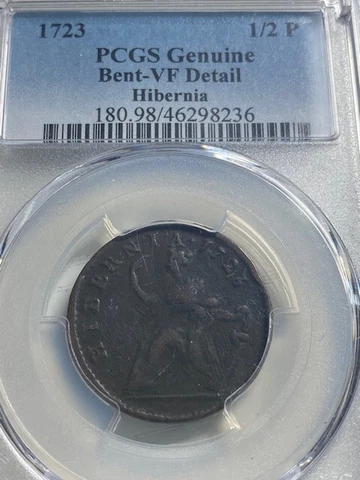 1723 Hibernia Halfpenny, PCGS VF Details, very affordable example, free shipping Cover