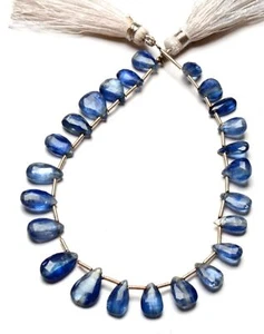 Nepal Blue Kyanite Gem Multiple Size Faceted Pear Shape Briolette Beads 8" - Picture 1 of 12