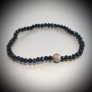 NWT ADORNIA FINE STERLING SILVER & DIAMOND FACETED BLACK SPINEL STRETCH BRACELET - Picture 1 of 3