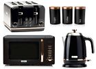 Haden Salcombe Black-Cooper Set Microwave Kettle 4 Slice Toaster Canisters Gold