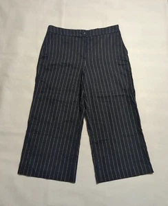 Pantalones cortos a rayas azul marino Express para mujer 8S/8C tiro alto pierna ancha mezcla de lino - Imagen 1 de 11