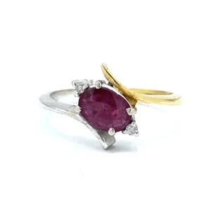 18ct 750 Yellow & White Gold Ring W/ Natural 0.70ct Ruby & Diamonds - Size N - Picture 1 of 8