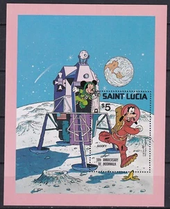 Disney Saint Lucia Yvert SS 20 10th Anniv. Moonwalk Mickey Goofy - Bild 1 von 1