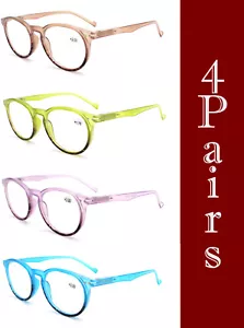 4 Paar transluzente runde Lesebrille Federscharnier mit Beuteln für Damen - Bild 1 von 7