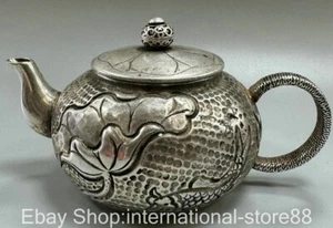 3.2" Old Chinese Silver Lotus Flower Fish Word Lid Tea Teapot Teakettle - Picture 1 of 9