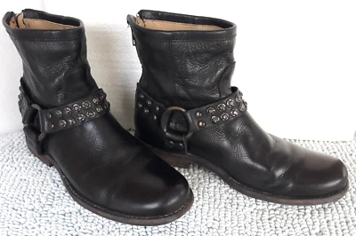 Frye PHILLIP Harness Studded Short Black Leather Boots Size 6.5B~ 76491 Back-Zip - Image 1 of 4