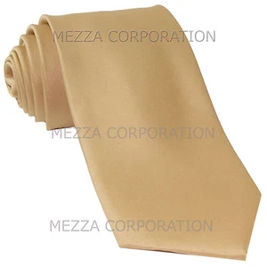 New Vesuvio Napoli Men's extra long necktie solid color 100% polyester Beige - Picture 1 of 2