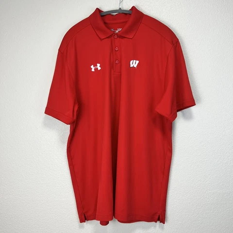 Under Armour  Heatgear Men’s Polo Shirt Sz XL Red Wisconsin Badgers NCAA Cover