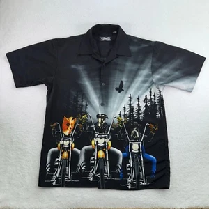 Vintage DragonFly Shirt Mens Large Chopper Motorcycle Dogs Graphic Button Up - Picture 1 of 8