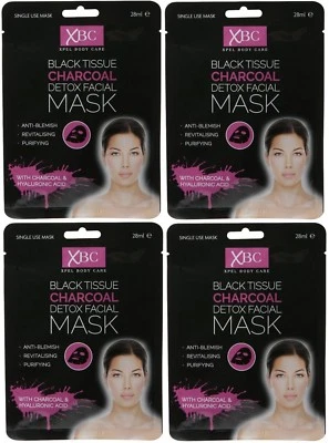 4 x XBC Black Tissue Charcoal Detox Facial Face Mask With Hyaluronic Acid - Image 1 of 2