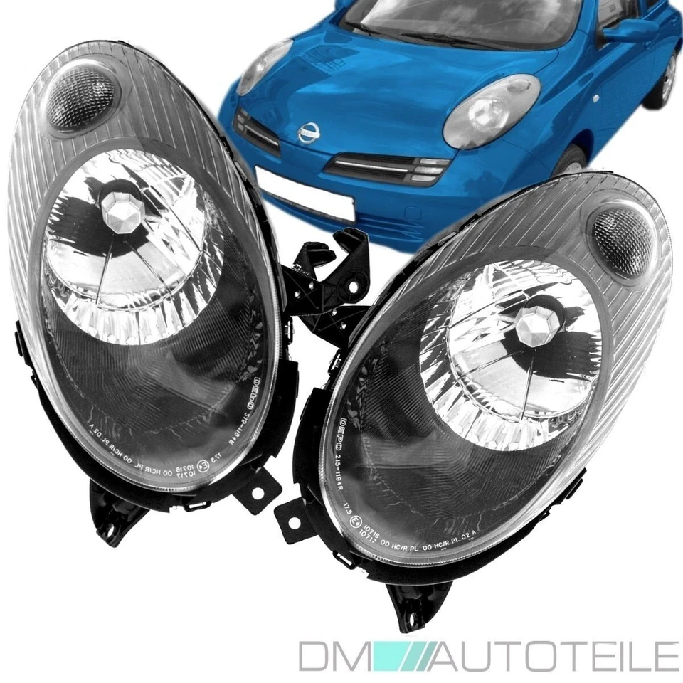 Nissan Micra K12 Feux Avant Phares Noir  2003 - 2005 NEUF PAIRE - Photo 1/1