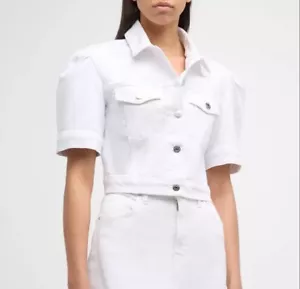 $398 Veronica Beard Ivory White Denim Cropped Raina SS Jacket size S - Picture 1 of 12